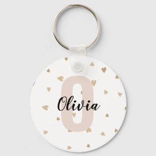 Pink Gold Aesthetic Monagram Name with Hearts Keychain