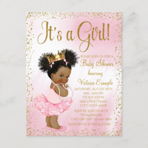 Pink Gold African American Princess Baby Shower Invitation
