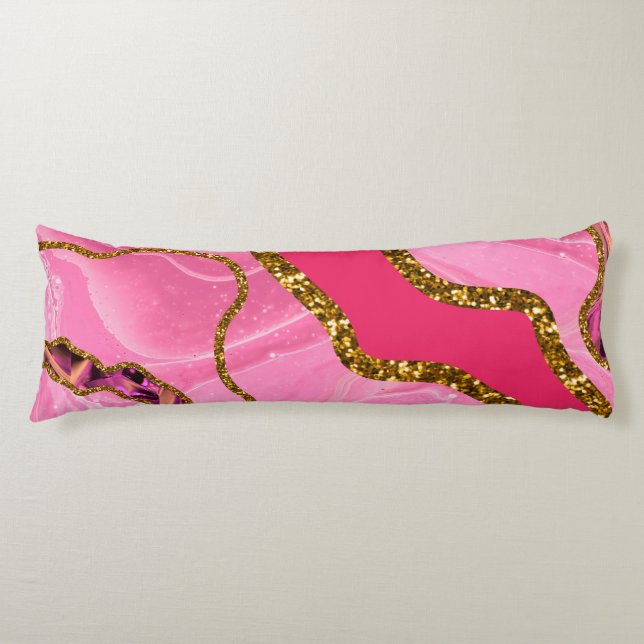 Pink & Gold Agate Geode Glitter Body Pillow (Front)