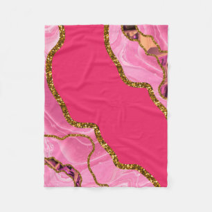 Pink & Gold Agate Geode Glitter  Fleece Blanket