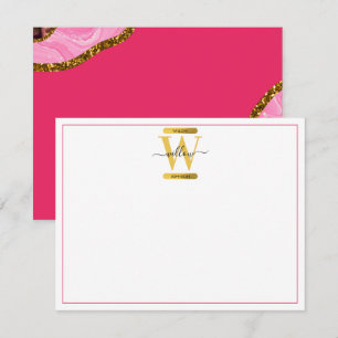 Pink & Gold Agate Geode Glitter Monogram Card