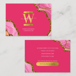 Pink & Gold Agate Geode Glitter Monogram Marble  Business Card