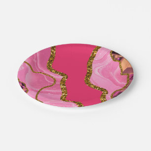 Pink & Gold Agate Geode Glitter Paper Plate