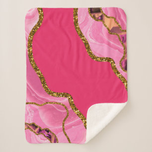 Pink & Gold Agate Geode Glitter Sherpa Blanket