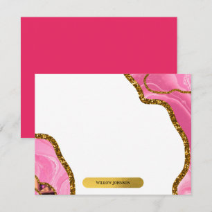 Pink & Gold Agate Geode Glitter Stationery Card