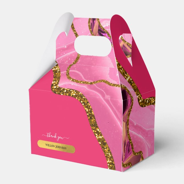 Pink & Gold Agate Geode Glitter Thank You  Favor Box (Front Side)