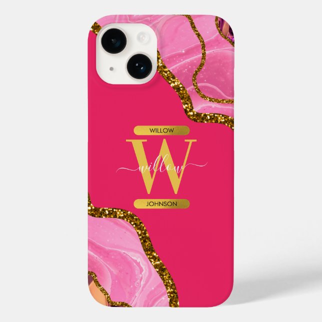 Pink & Gold Agate Geode Monogram   Case-Mate iPhone Case (Back)