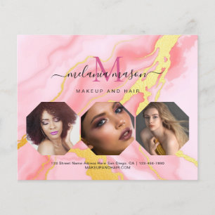 Pink Gold Agate Makeup Artist Photo Watercolor Flyer