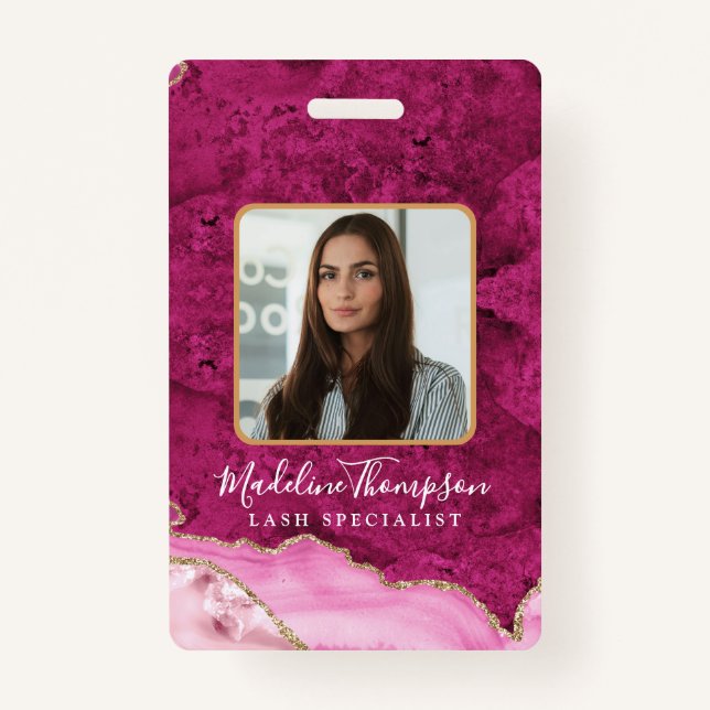 Pink Gold Agate Marble Business Company ID Badge (Front)
