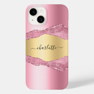 Pink gold agate marble name script Case-Mate iPhone 14 case