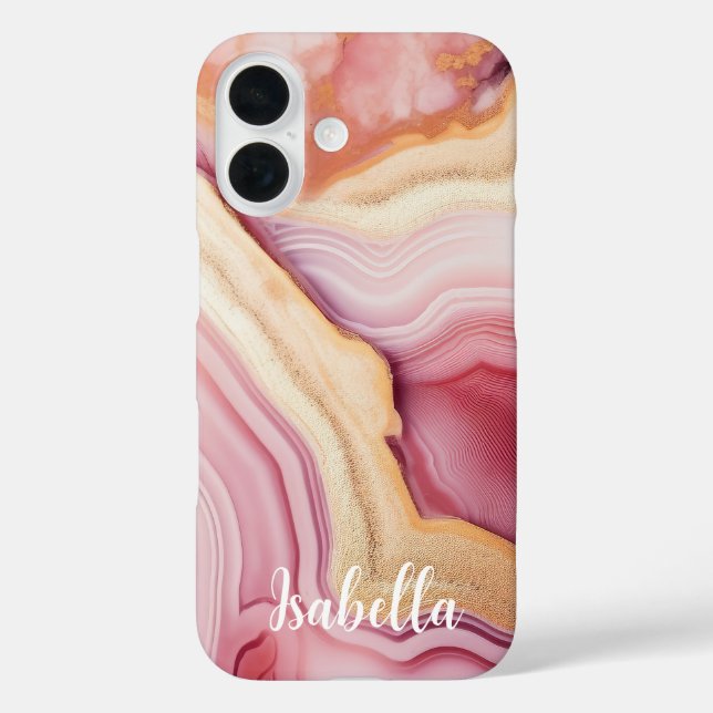 Pink Gold Agate Modern Stylish Name Case-Mate iPhone Case (Back)