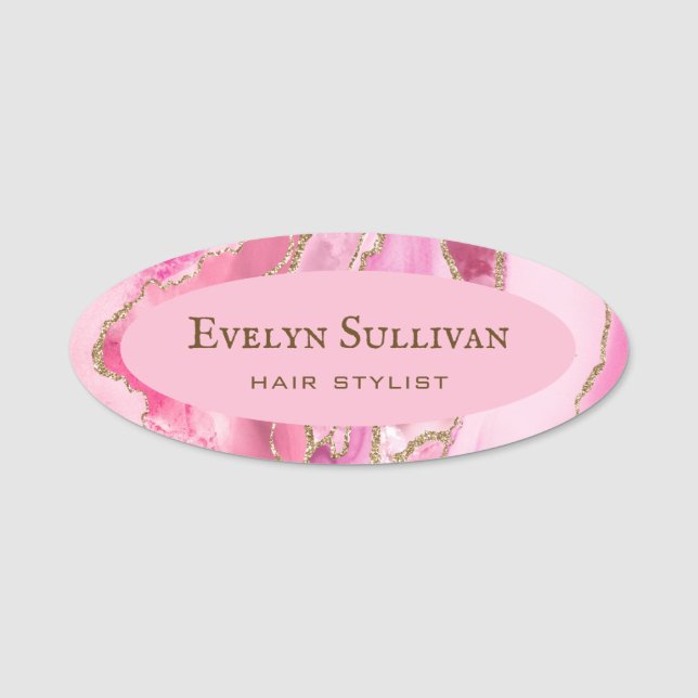 Pink Gold Agate Name Tag (Front)