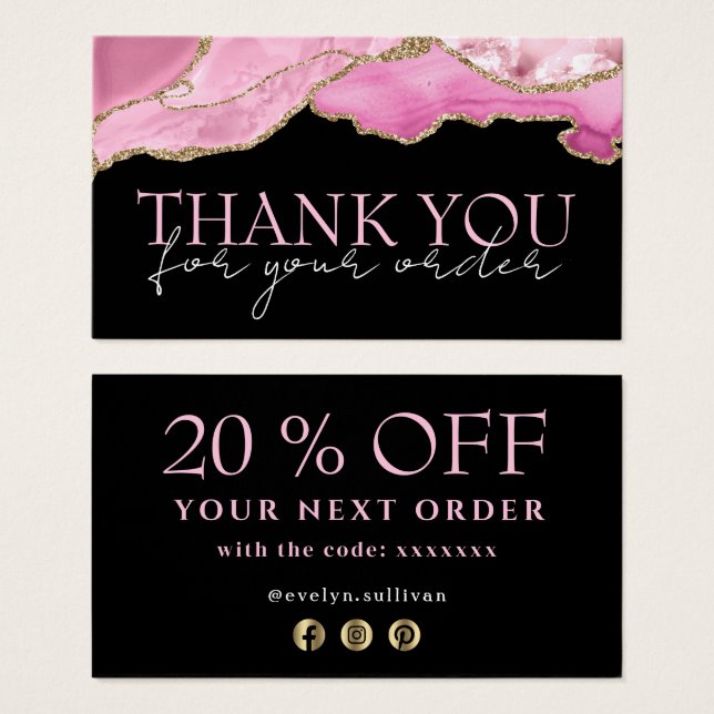 Pink gold agate thank you discount card (Front & Back)