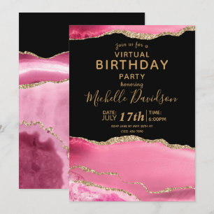 Pink & Gold Agate Virtual Birthday  Invitation