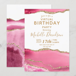 Pink & Gold Agate Virtual Birthday Invitation