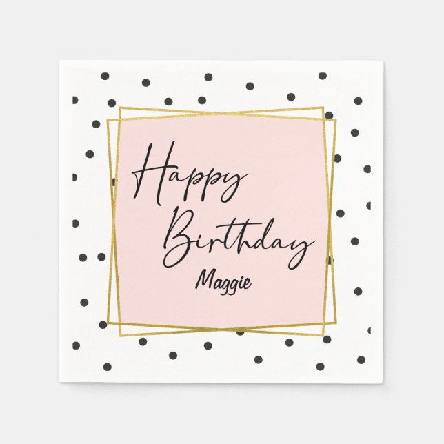 Pink Gold and Black Confetti Dots Birthday for Her Napkin (Front)