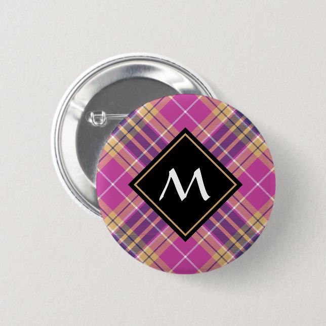 Pink, Gold and Blue Tartan 2 Inch Round Button (Front & Back)