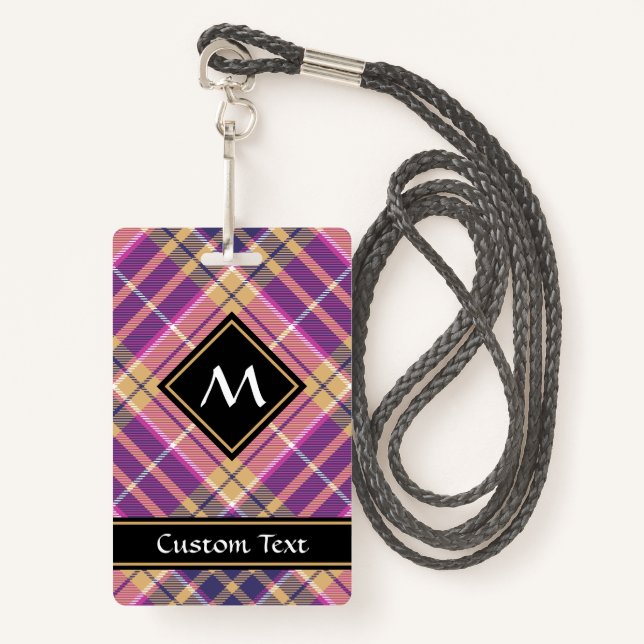 Pink, Gold and Blue Tartan Badge (Front with Lanyard)