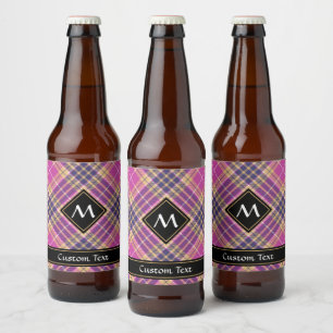 Pink, Gold and Blue Tartan Beer Bottle Label