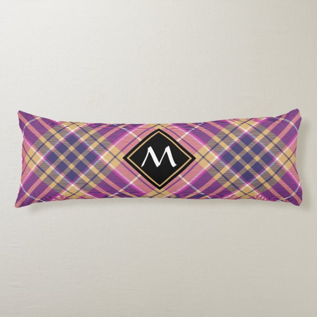 Pink, Gold and Blue Tartan Body Pillow (Front)