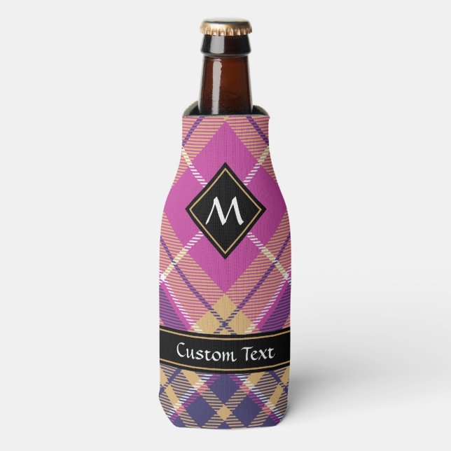 Pink, Gold and Blue Tartan Bottle Cooler (Bottle Front)