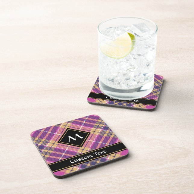 Pink, Gold and Blue Tartan Coaster (Right Side)