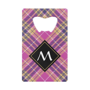 Pink, Gold and Blue Tartan Credit Card Bottle Opener