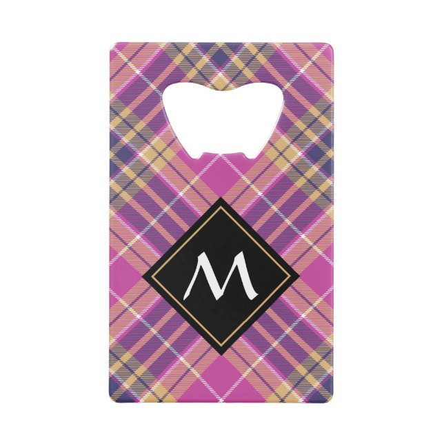 Pink, Gold and Blue Tartan Credit Card Bottle Opener (Front)