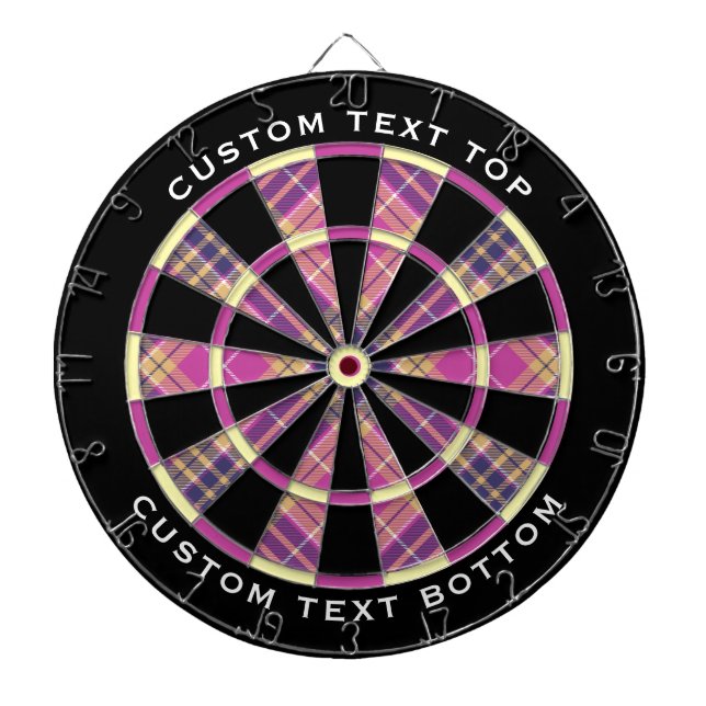Pink, Gold and Blue Tartan Dartboard (Front)
