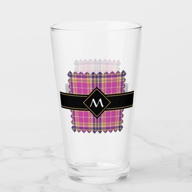 Pink, Gold and Blue Tartan Glass (Front)