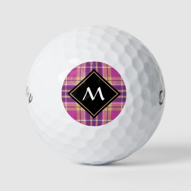 Pink, Gold and Blue Tartan Golf Balls (Front)