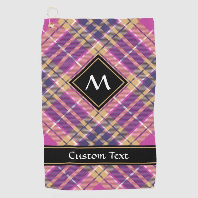 Pink, Gold and Blue Tartan Golf Towel (Front)