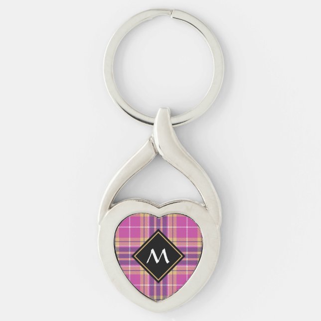 Pink, Gold and Blue Tartan Keychain (Front)