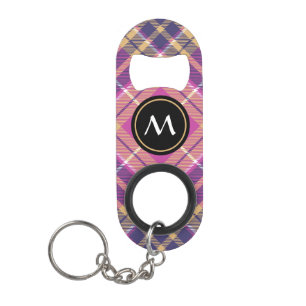 Pink, Gold and Blue Tartan Keychain Bottle Opener
