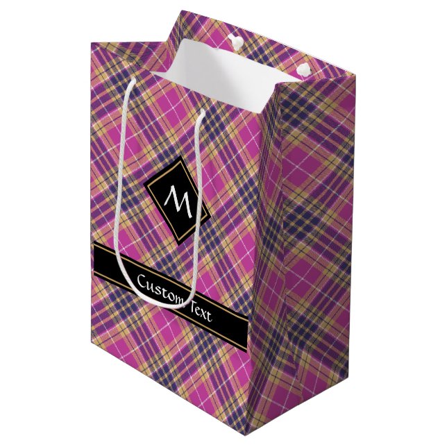 Pink, Gold and Blue Tartan Medium Gift Bag (Front Angled)