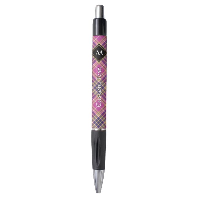 Pink, Gold and Blue Tartan Pen (Front Vertical)