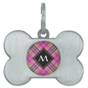 Pink, Gold and Blue Tartan Pet ID Tag