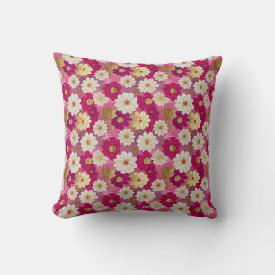Pink, Gold and White Floral Chiyogami Pattern Throw Pillow