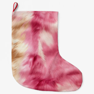 Pink Gold Animal Fur Large Christmas Stocking