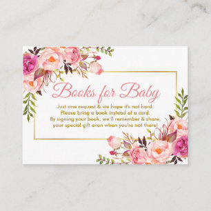 Pink Gold Baby Shower Books for Baby Card