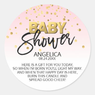 Pink Gold Baby Shower Candle Votive Favour Labels