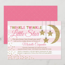 Pink Gold baby shower invitation girl little star