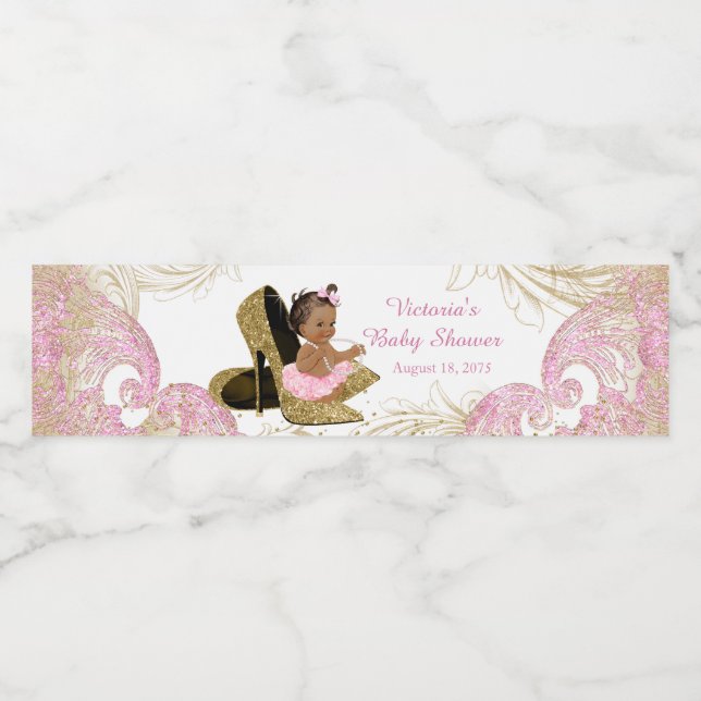 Pink Gold Baby Shower Water Bottle Labels (Single Label)