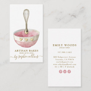 Pink Gold Baker Watercolor Bakery Pastry Chef Business Card