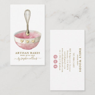 Pink Gold Baker Watercolor Bakery Pastry Chef  Business Card