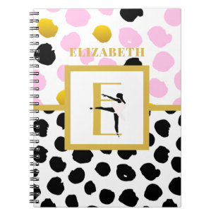 Pink Gold Ballerina Ballet Girls Dance Monogram Notebook