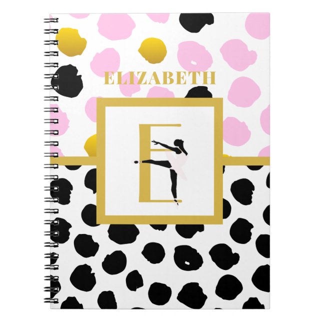 Pink Gold Ballerina Ballet Girls Dance Monogram Notebook (Front)
