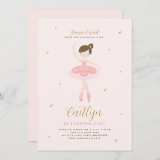 Pink & Gold Ballerina Birthday Invitation