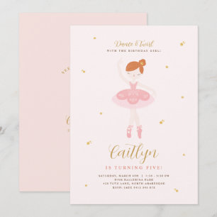 Pink & Gold Ballerina Birthday Invitation