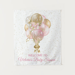 Pink Gold Balloon Baby Shower Banner Backdrop Tapestry